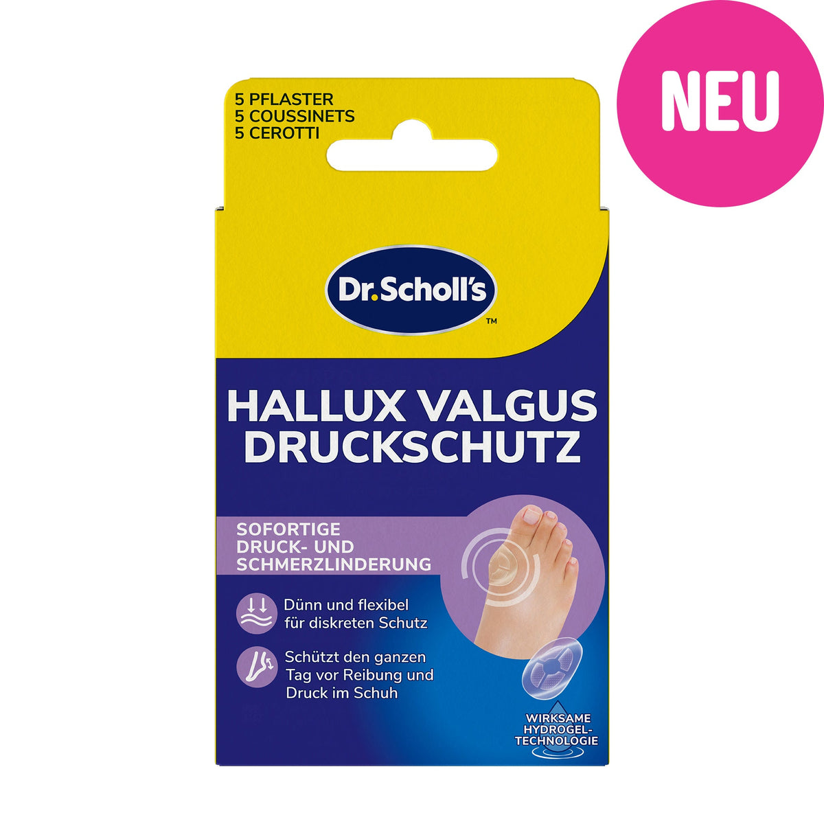 Scholl DE Aid Dr. Scholl’s Hallux-Valgus Druckschutz mit Hydrogel Technologie, 5 Stück