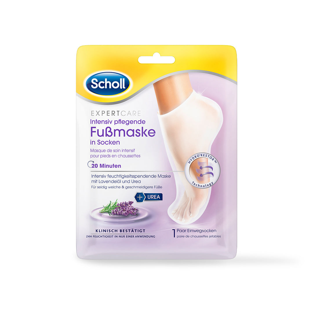 Scholl DE Care Scholl ExpertCare Intensiv pflegende Fußmaske in Socken – Enstpannende Maske mit Lavendelöl